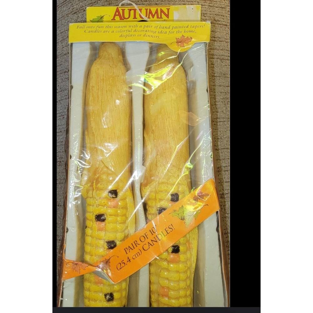 Pair of 10 Inch Autumn Harvest Corn Cob Shaped Candles Taper Decorative Fall
